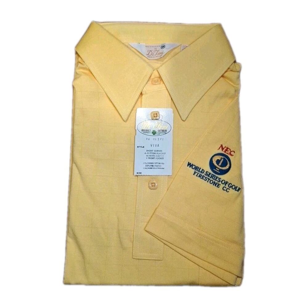 Vintage 80s M Di Fini Originals Golf Shirt NEC World Series Firestone CC Yellow